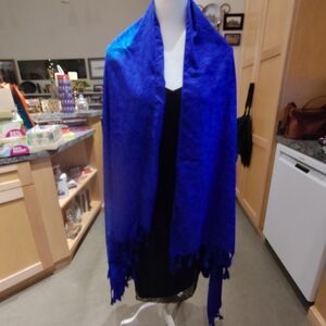 Very Large Cobalt Fringed Scarf or Wrap